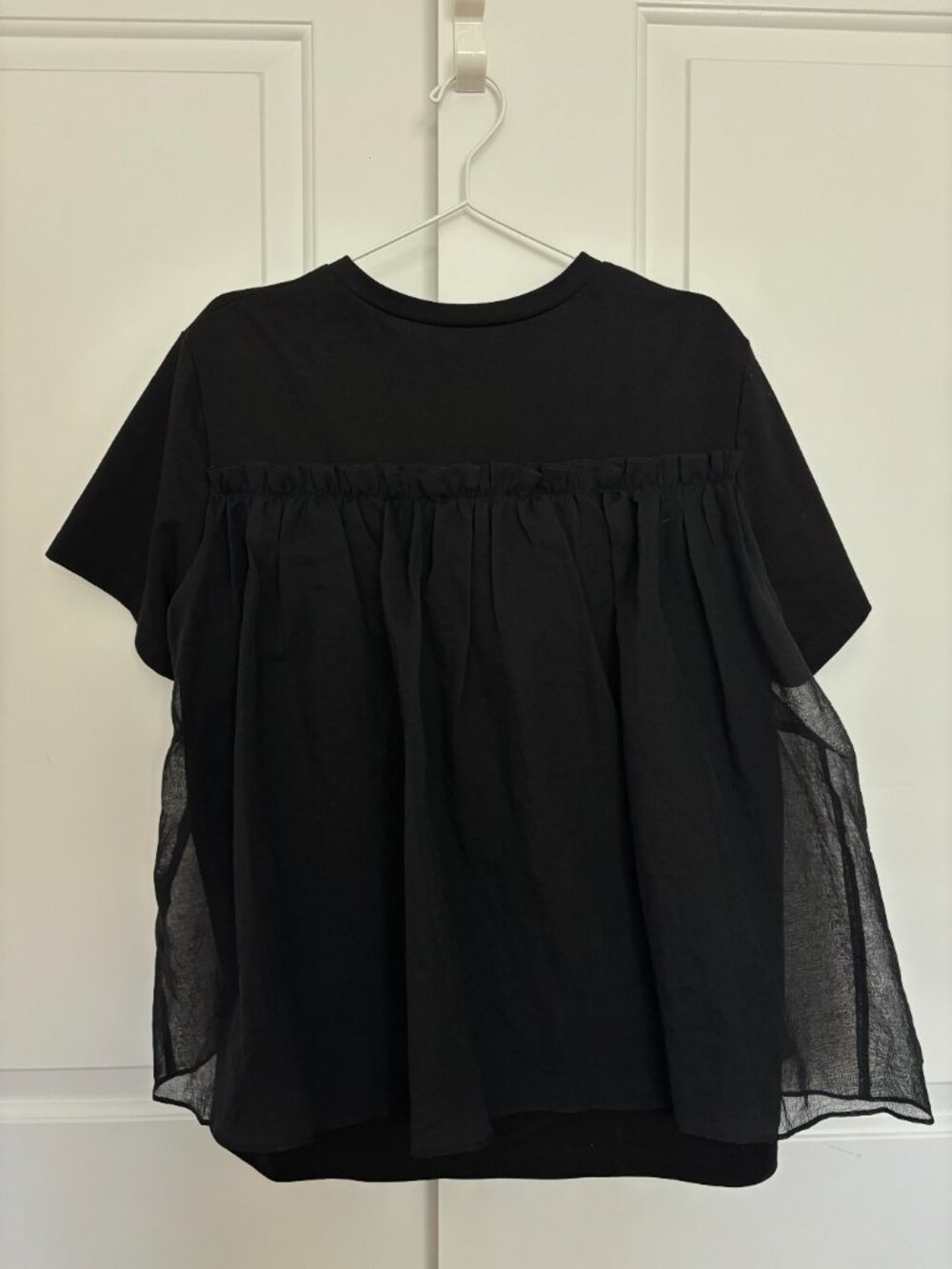 Japanese Mini Black Cotton Tee with Sheer Chiffon Overlay S/M - Picture 2 of 2